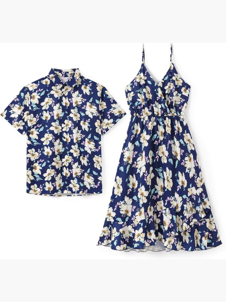 Matching Couples Outfit Set Spaghetti Strap Dress Aloha Shirt Medium
